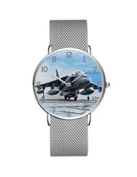 Thumbnail for McDonnell Douglas AV-8B Harrier II Stainless Steel Strap Watches Aviation Shop Silver & Silver Stainless Steel Strap 