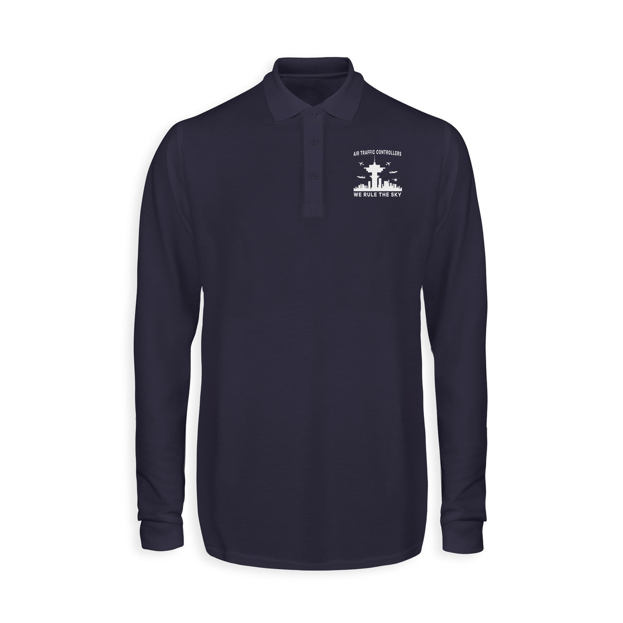 Air Traffic Controllers - We Rule The Sky Designed Long Sleeve Polo T-Shirts