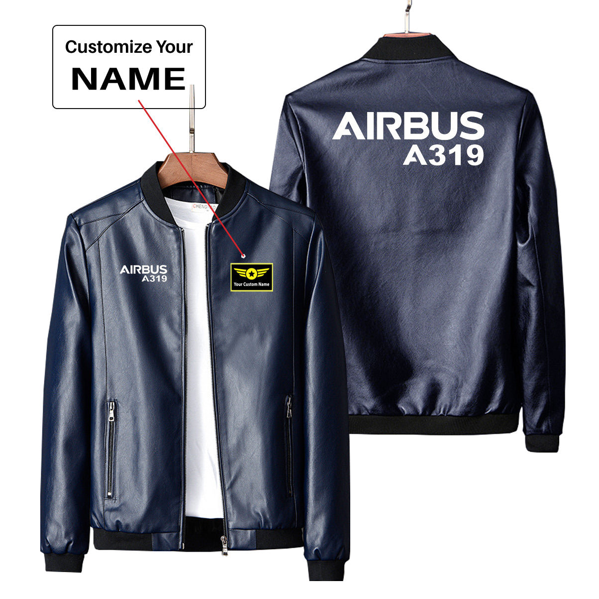 Airbus A319 & Text Designed PU Leather Jackets