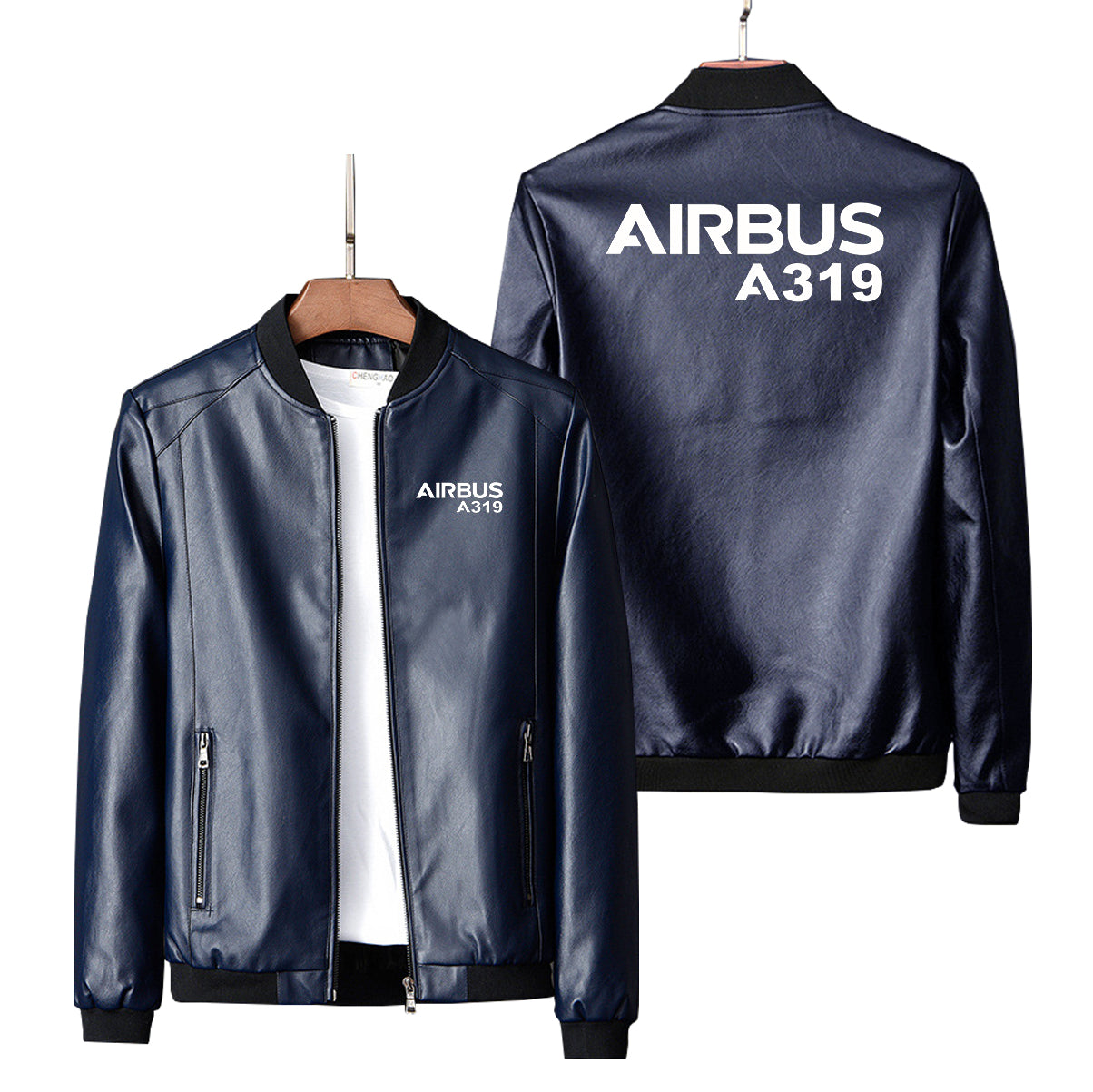 Airbus A319 & Text Designed PU Leather Jackets