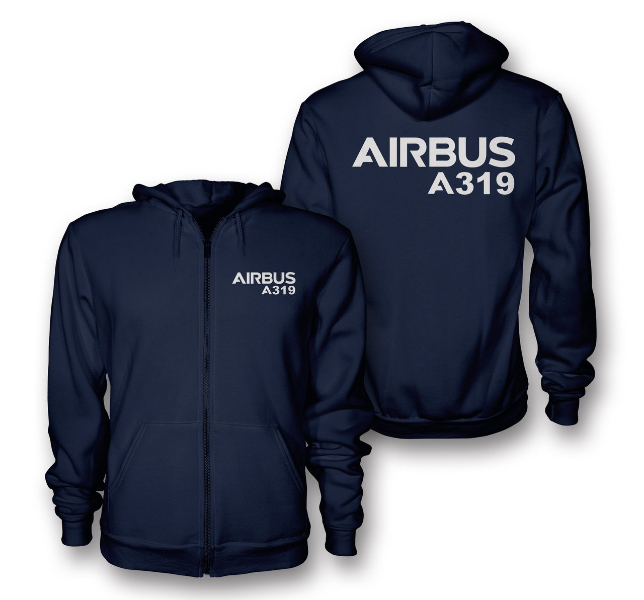Airbus A319 & Text Designed Zipped Hoodies