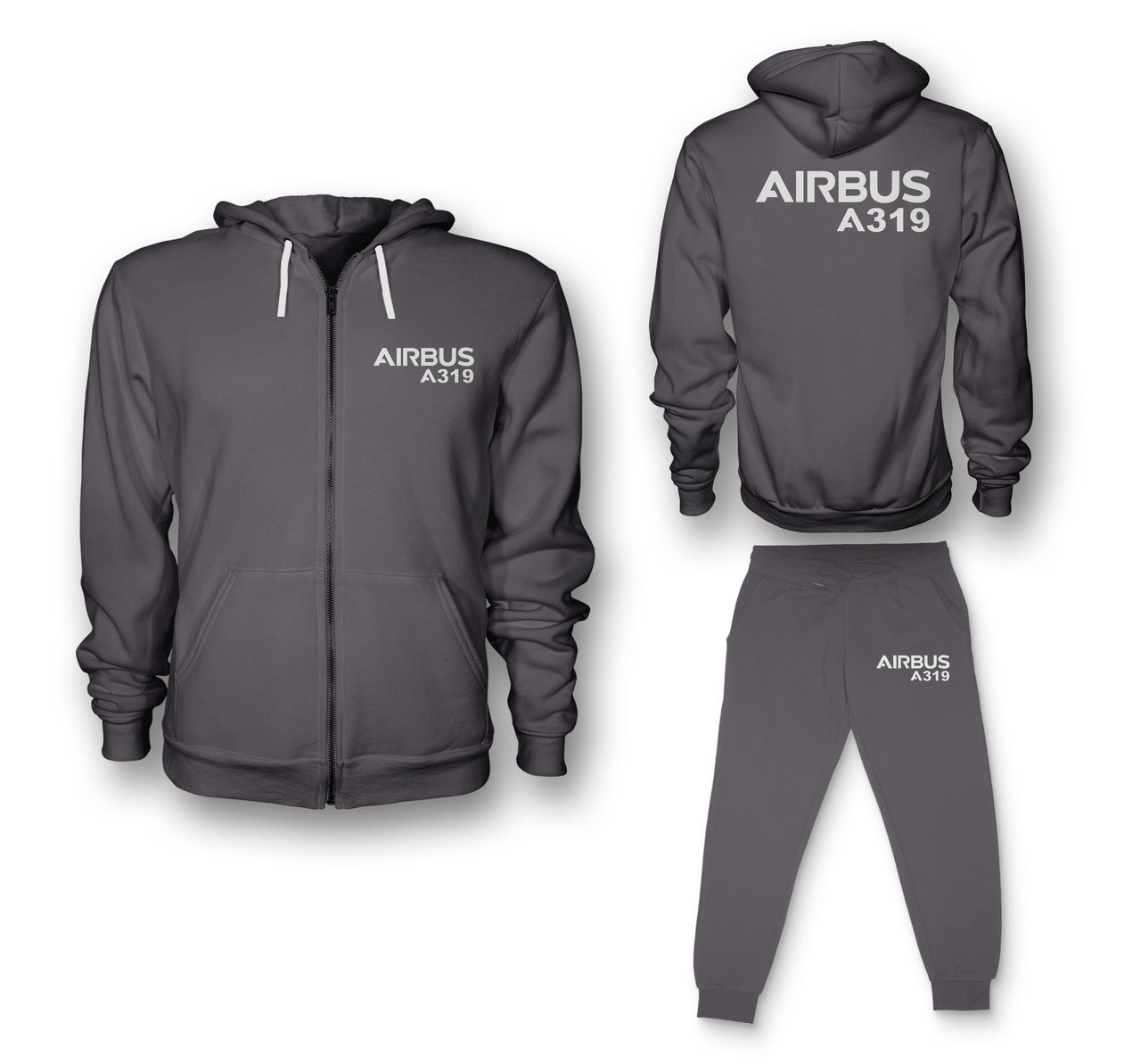 Airbus A319 & Text Designed Zipped Hoodies & Sweatpants Set