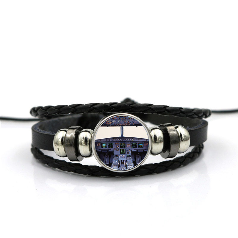 Airbus A320 Cockpit Wide Designed Leather Bracelets