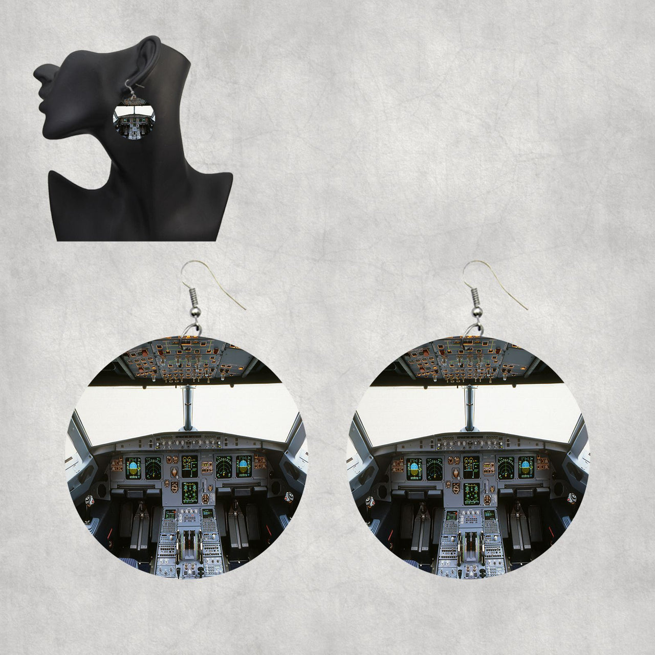 Airbus A320 Cockpit (Wide) Designed Wooden Drop Earrings