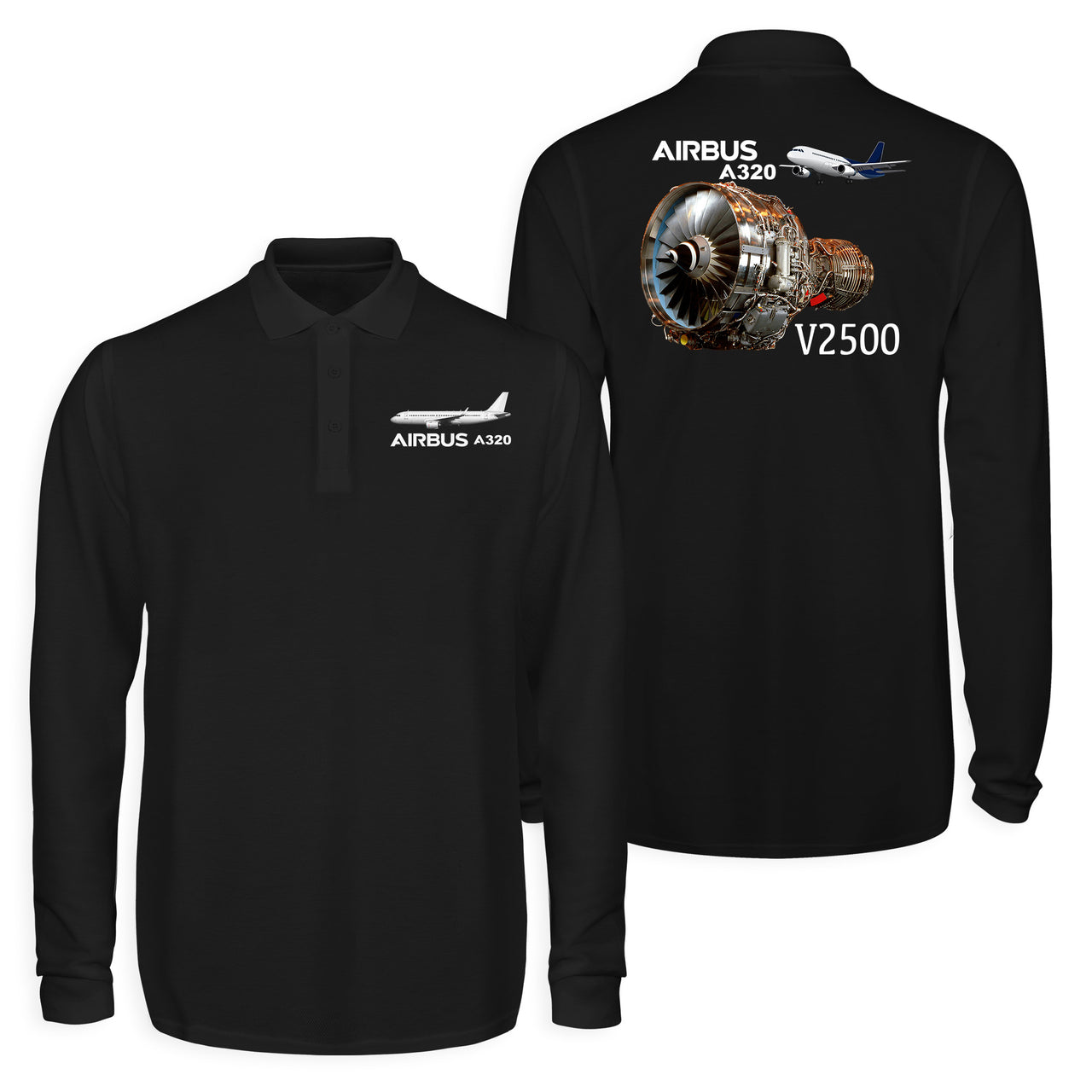 Airbus A320 & V2500 Engine Designed Long Sleeve Polo T-Shirts (Double-Side)