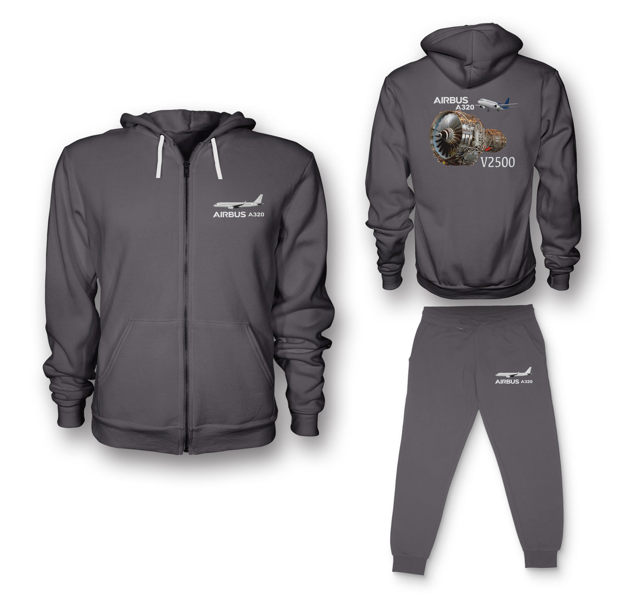 Airbus A320 & V2500 Engine Designed Zipped Hoodies & Sweatpants Set