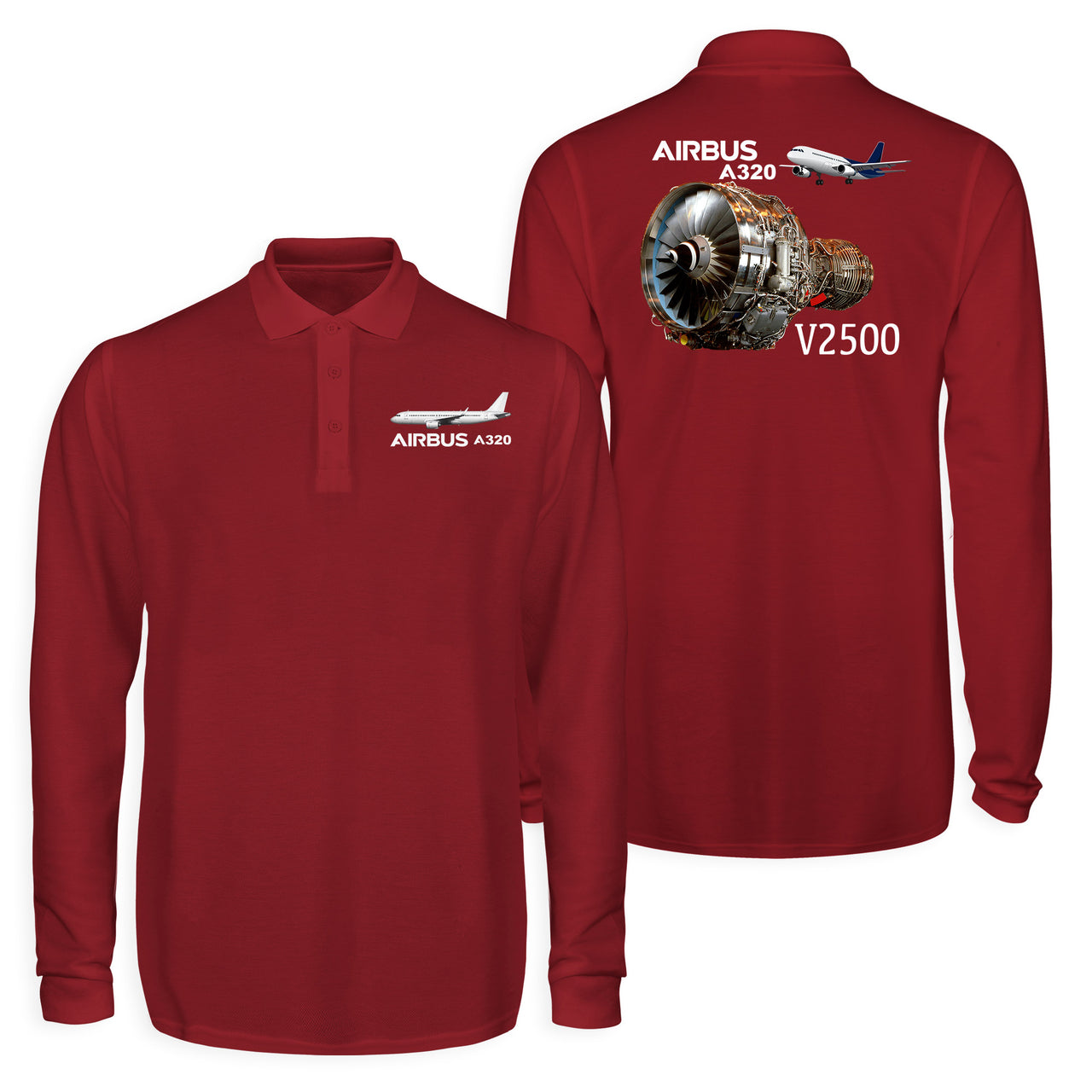 Airbus A320 & V2500 Engine Designed Long Sleeve Polo T-Shirts (Double-Side)