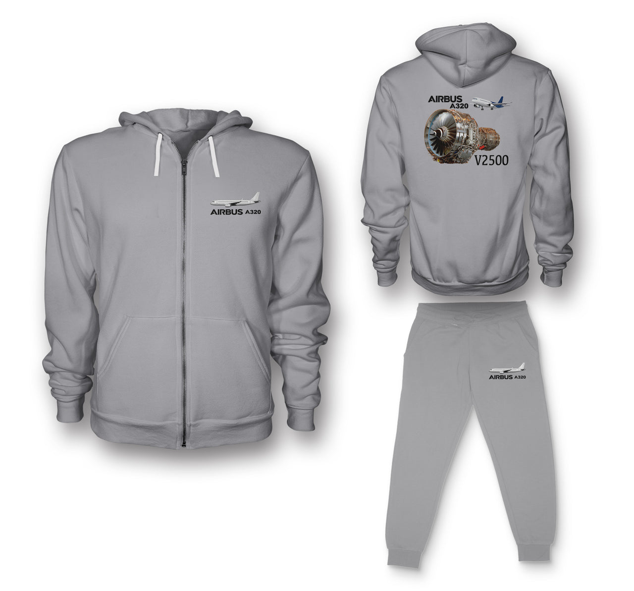 Airbus A320 & V2500 Engine Designed Zipped Hoodies & Sweatpants Set