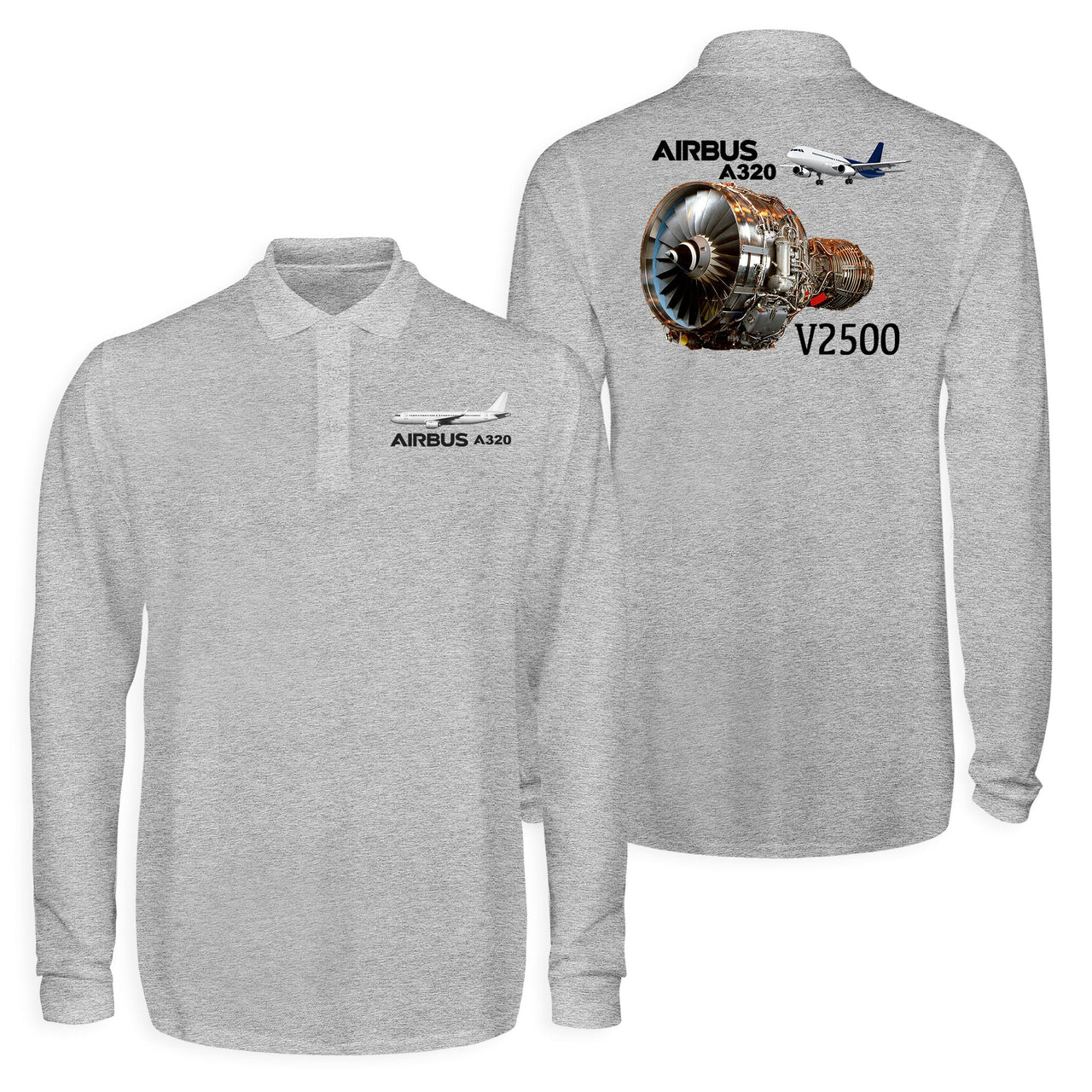 Airbus A320 & V2500 Engine Designed Long Sleeve Polo T-Shirts (Double-Side)