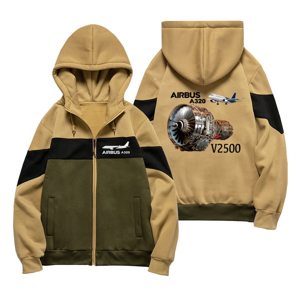 Airbus A320 & V2500 Engine Designed Colourful Zipped Hoodies