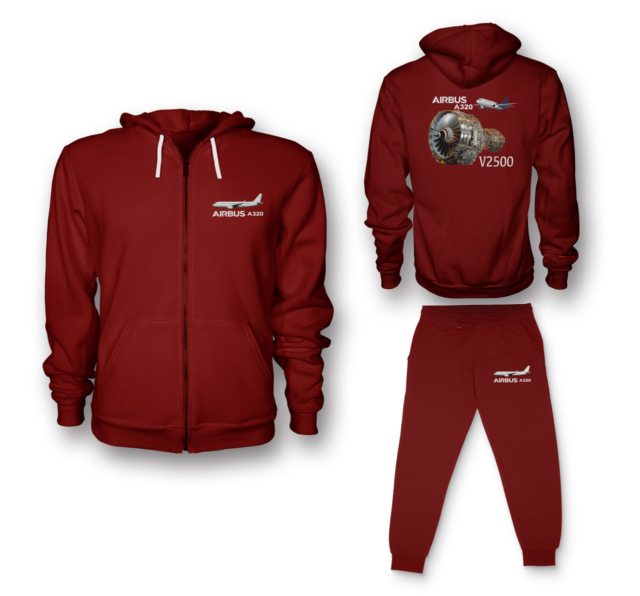 Airbus A320 & V2500 Engine Designed Zipped Hoodies & Sweatpants Set