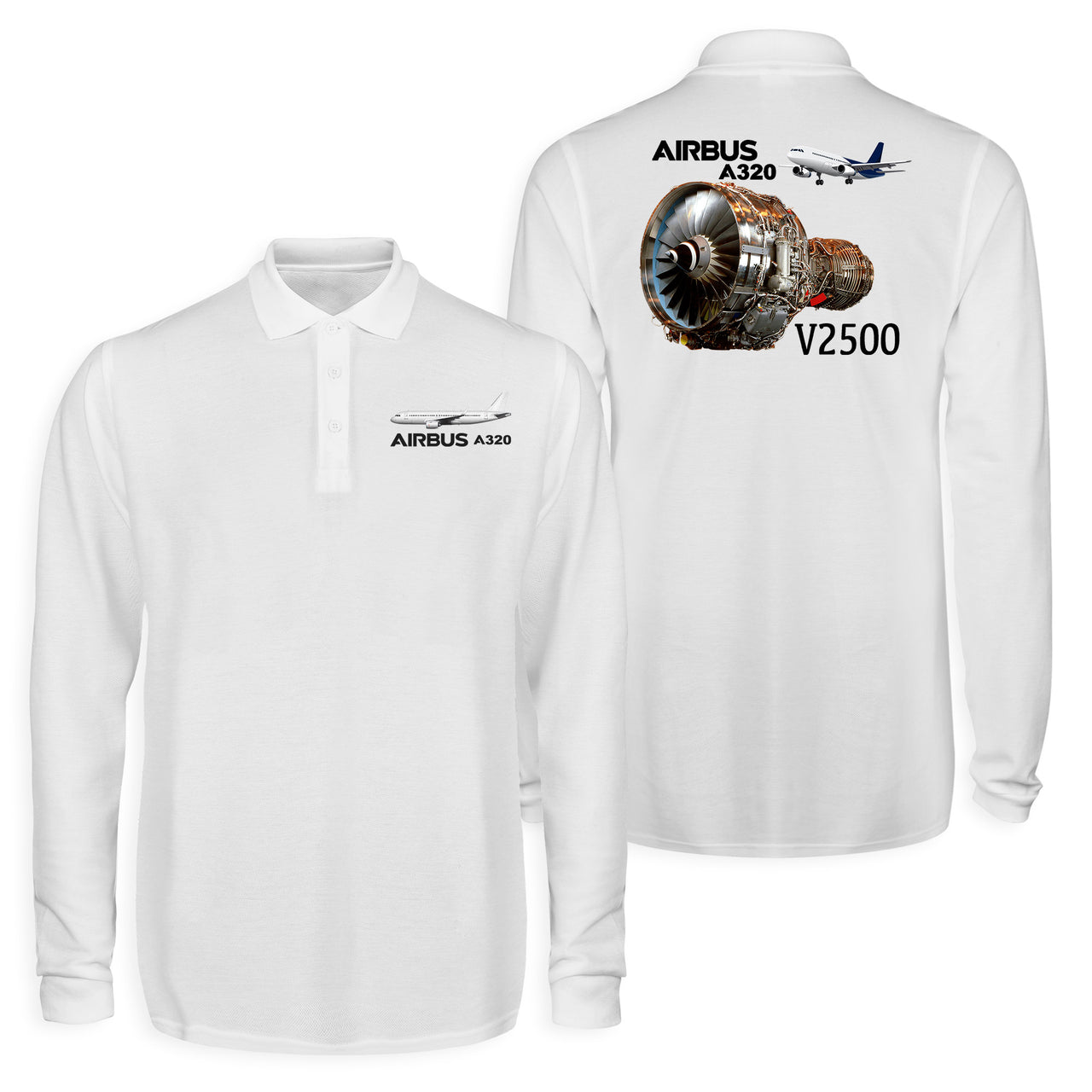 Airbus A320 & V2500 Engine Designed Long Sleeve Polo T-Shirts (Double-Side)