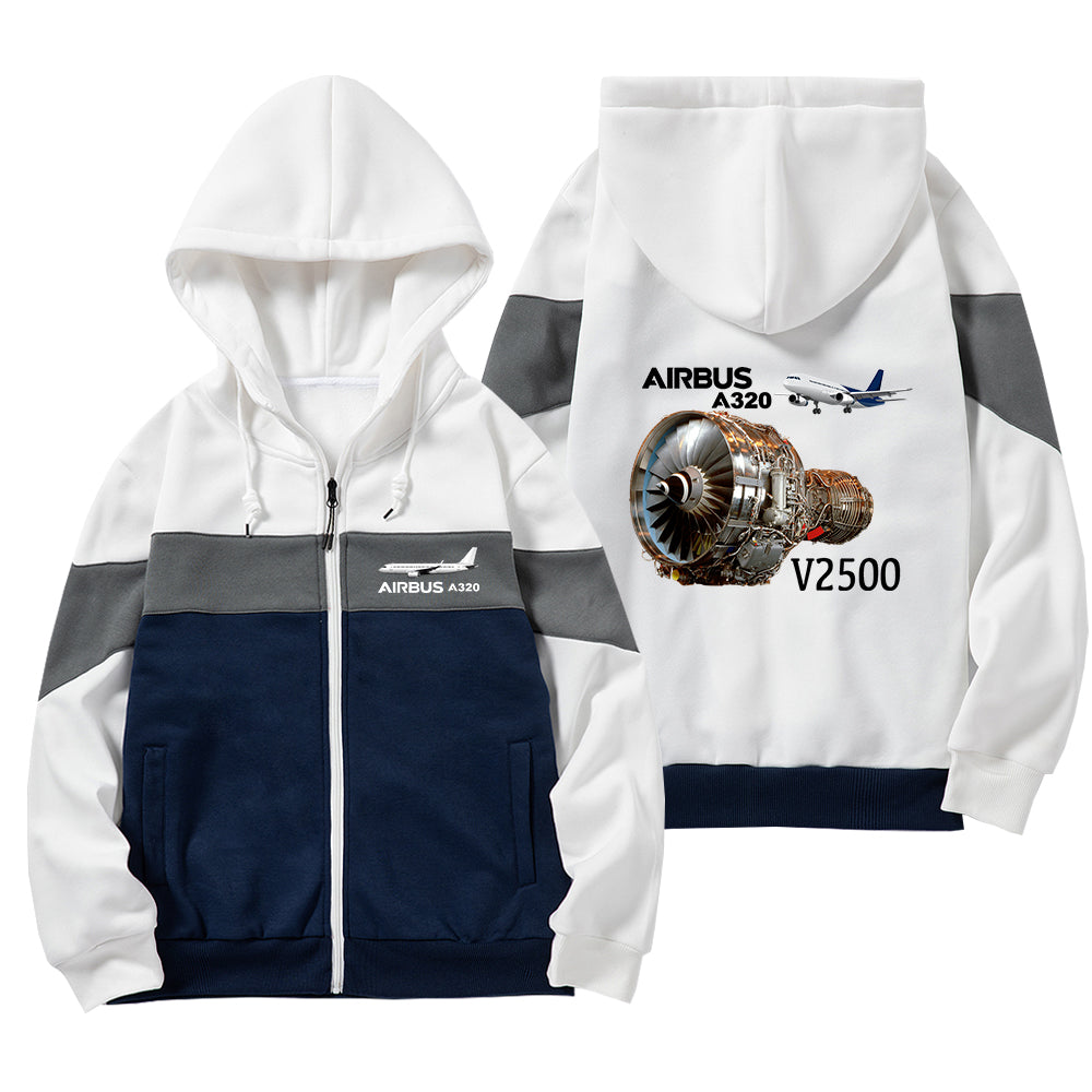 Airbus A320 & V2500 Engine Designed Colourful Zipped Hoodies