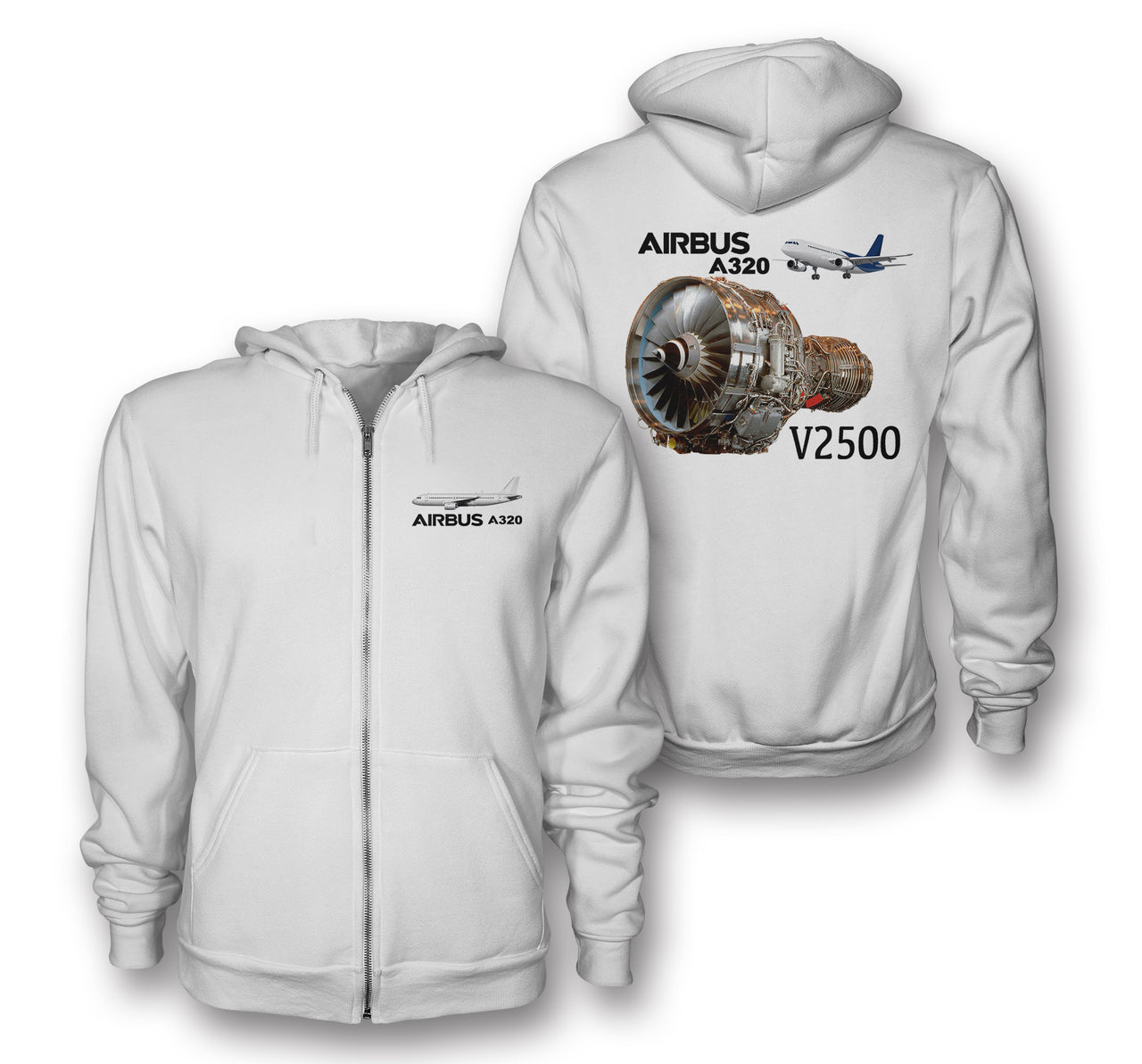 The Airbus A320 & V2500 Engine Designed Zipped Hoodies