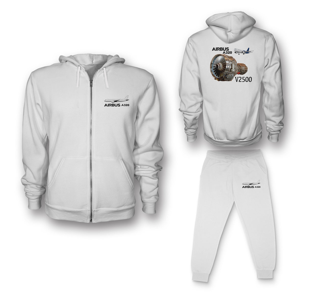 Airbus A320 & V2500 Engine Designed Zipped Hoodies & Sweatpants Set