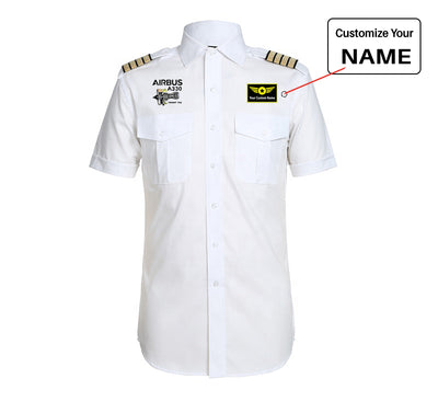 Airbus A330 & Trent 700 Engine aviation design printed on crisp poplin cotton pilot uniform shirt.