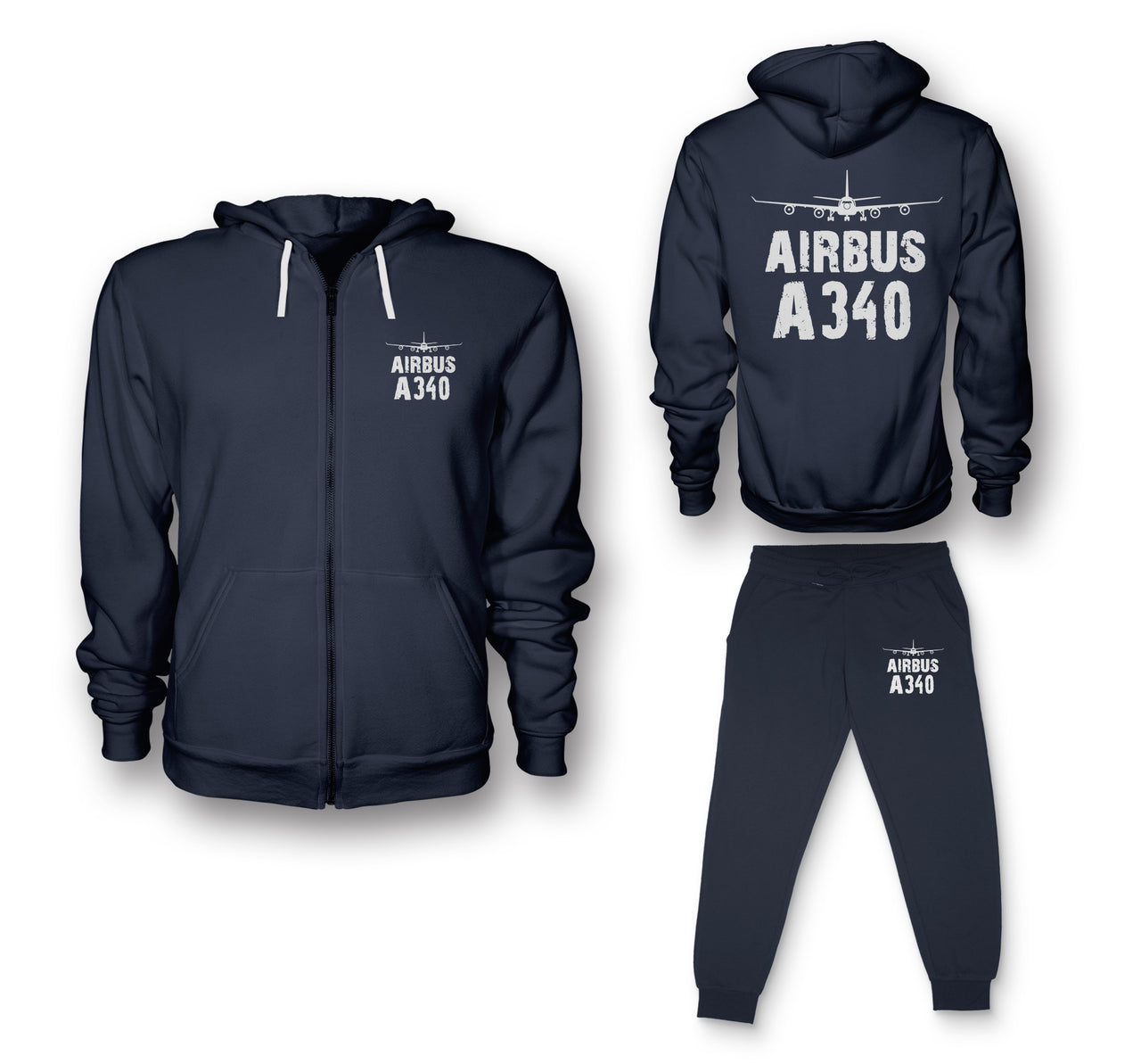 Airbus A340 & Plane Designed Zipped Hoodies & Sweatpants Set