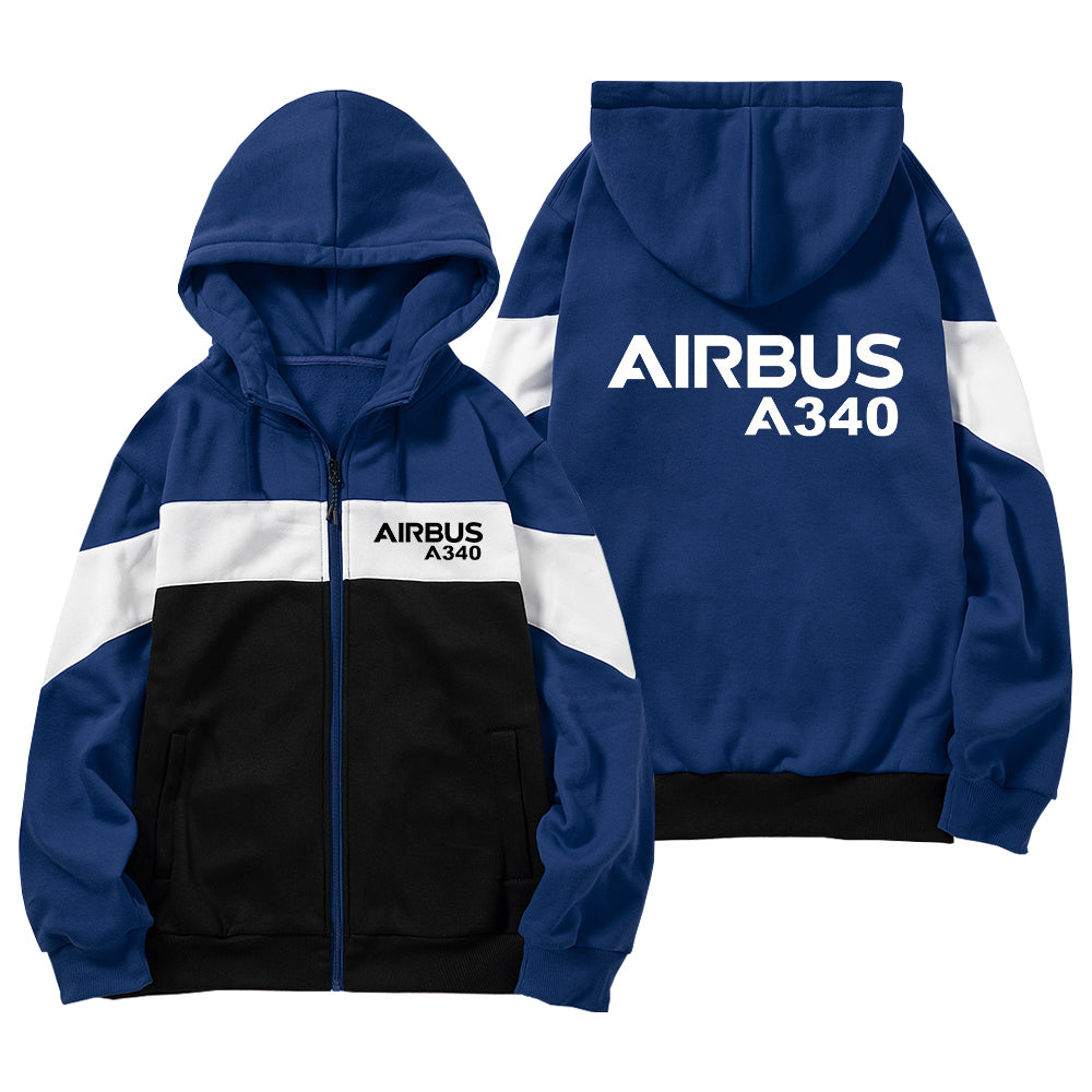 Airbus A340 & Text Designed Colourful Zipped Hoodies