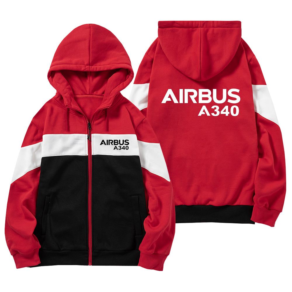 Airbus A340 & Text Designed Colourful Zipped Hoodies