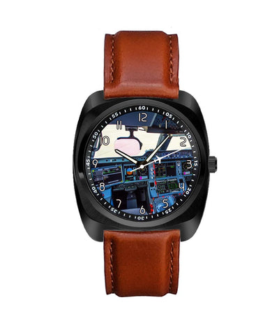 Airbus A350 Cockpit aviation-themed luxury watch, polished stainless steel.