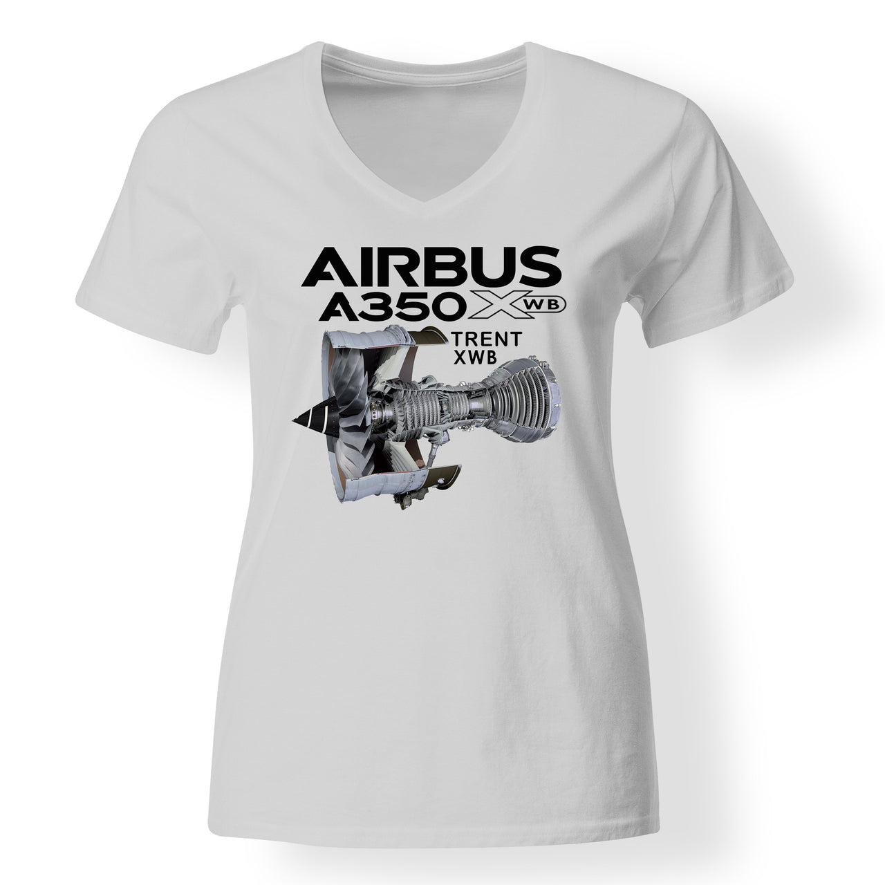 Airbus A350 & Trent Wxb Engine Designed V-Neck T-Shirts