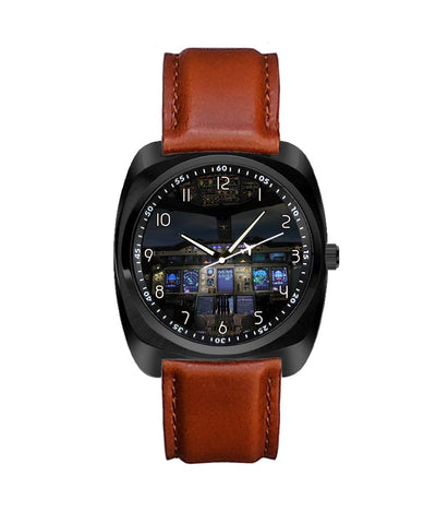Airbus A380 Cockpit aviation luxury watch, stainless steel body with engraved detail.