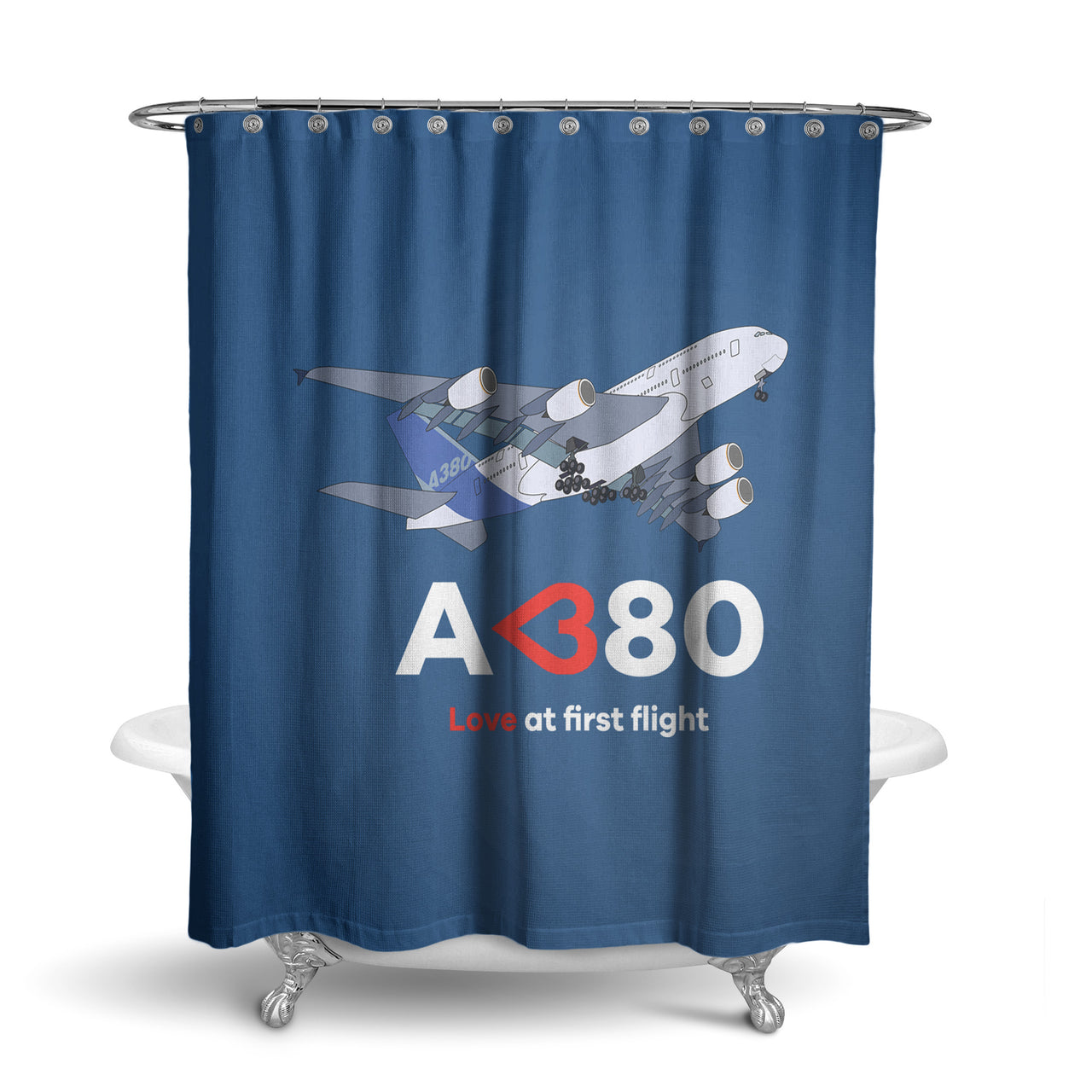 Airbus A380 Love at first flight Designed Shower Curtains