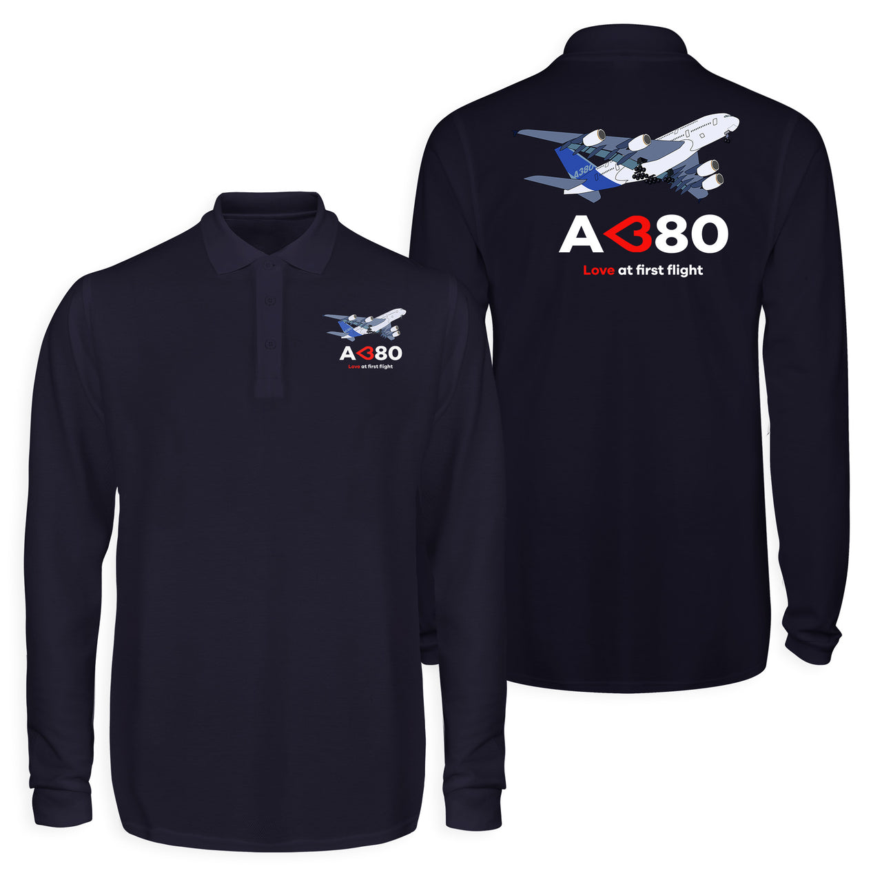 Airbus A380 Love at first flight Designed Long Sleeve Polo T-Shirts (Double-Side)