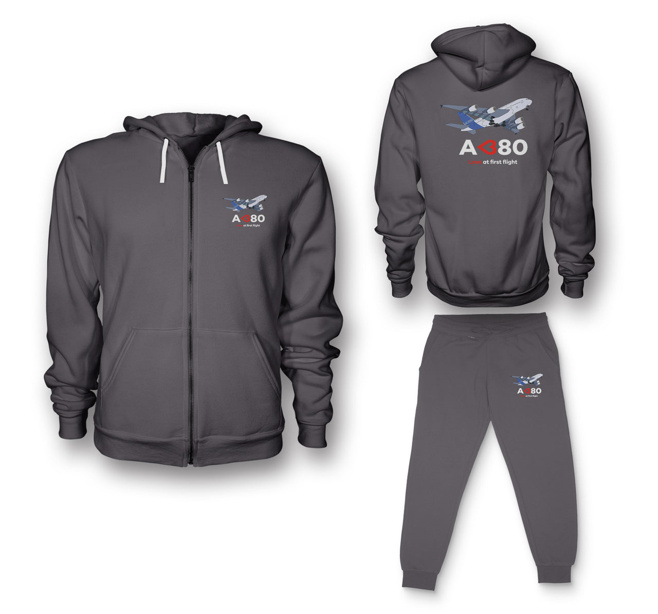 Airbus A380 Love at first flight Designed Zipped Hoodies & Sweatpants Set