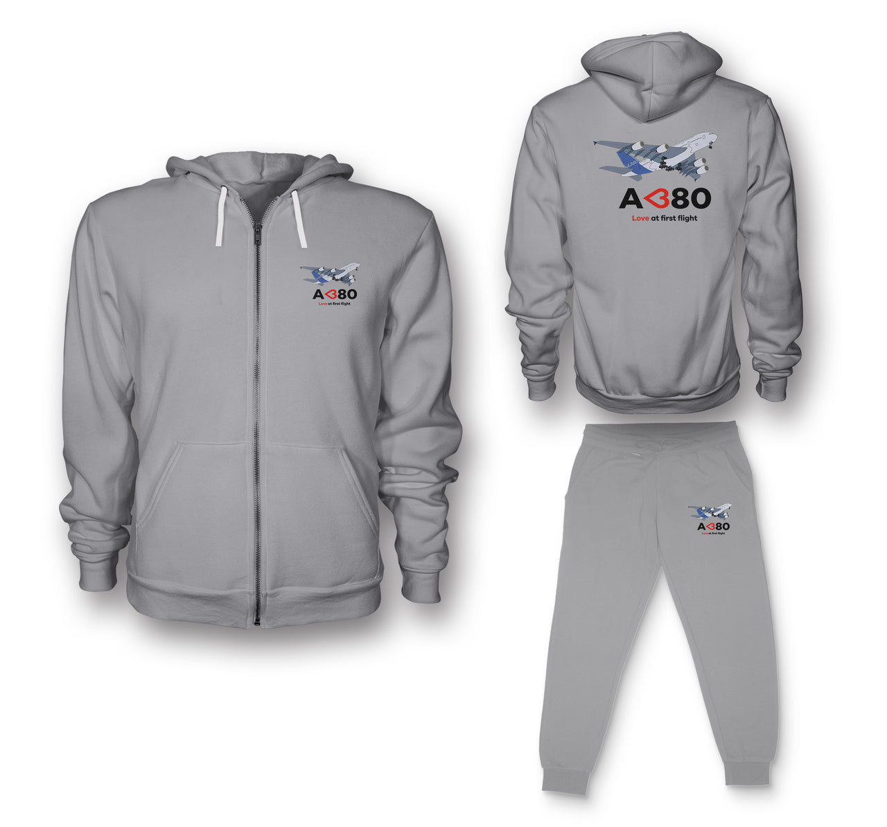 Airbus A380 Love at first flight Designed Zipped Hoodies & Sweatpants Set