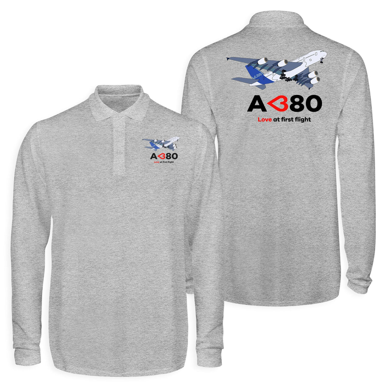 Airbus A380 Love at first flight Designed Long Sleeve Polo T-Shirts (Double-Side)
