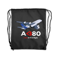 Thumbnail for Airbus A380 Love at first flight Designed Drawstring Bags