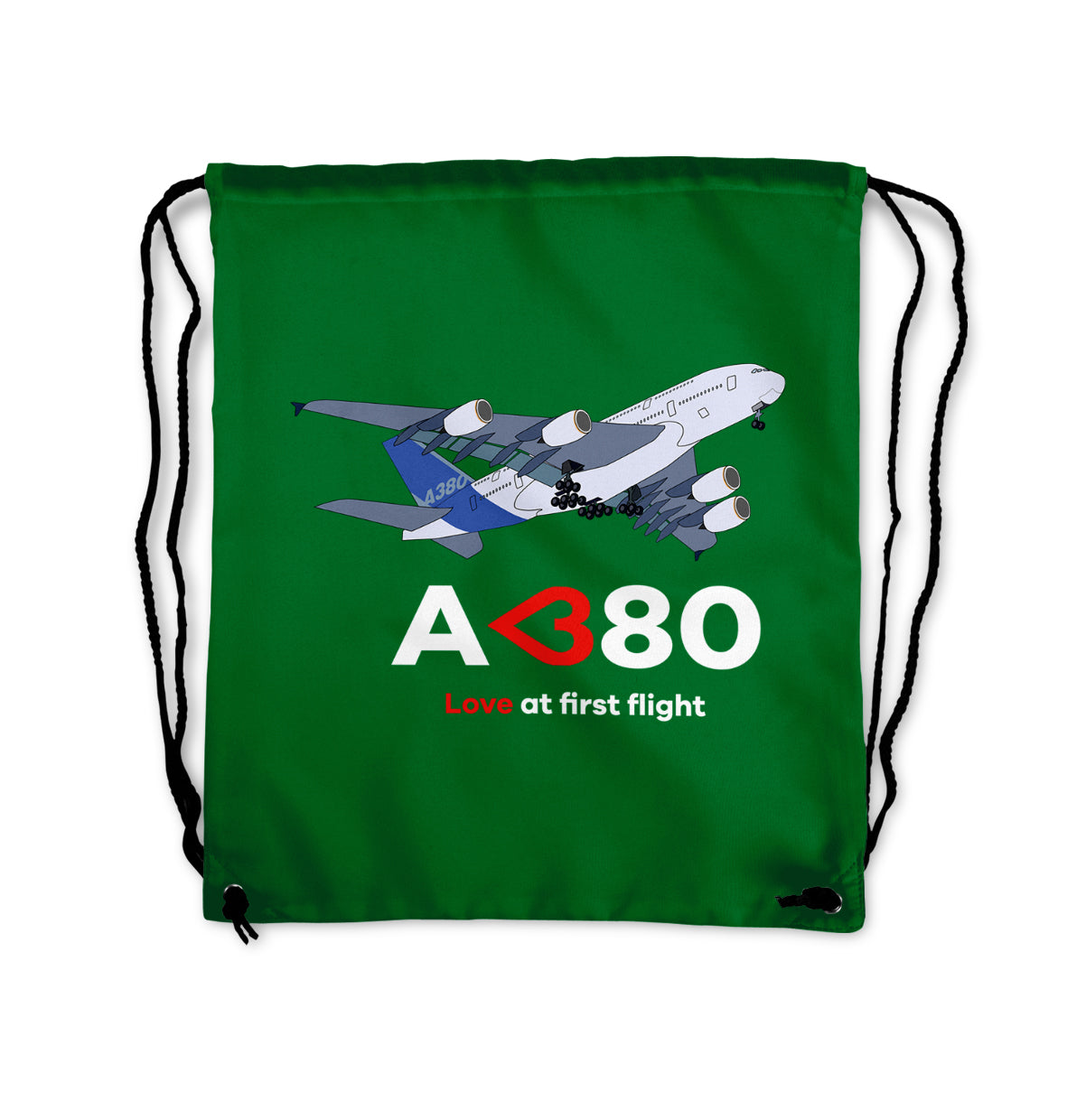 Airbus A380 Love at first flight Designed Drawstring Bags