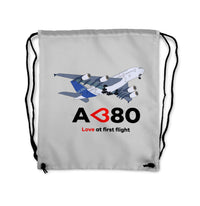 Thumbnail for Airbus A380 Love at first flight Designed Drawstring Bags