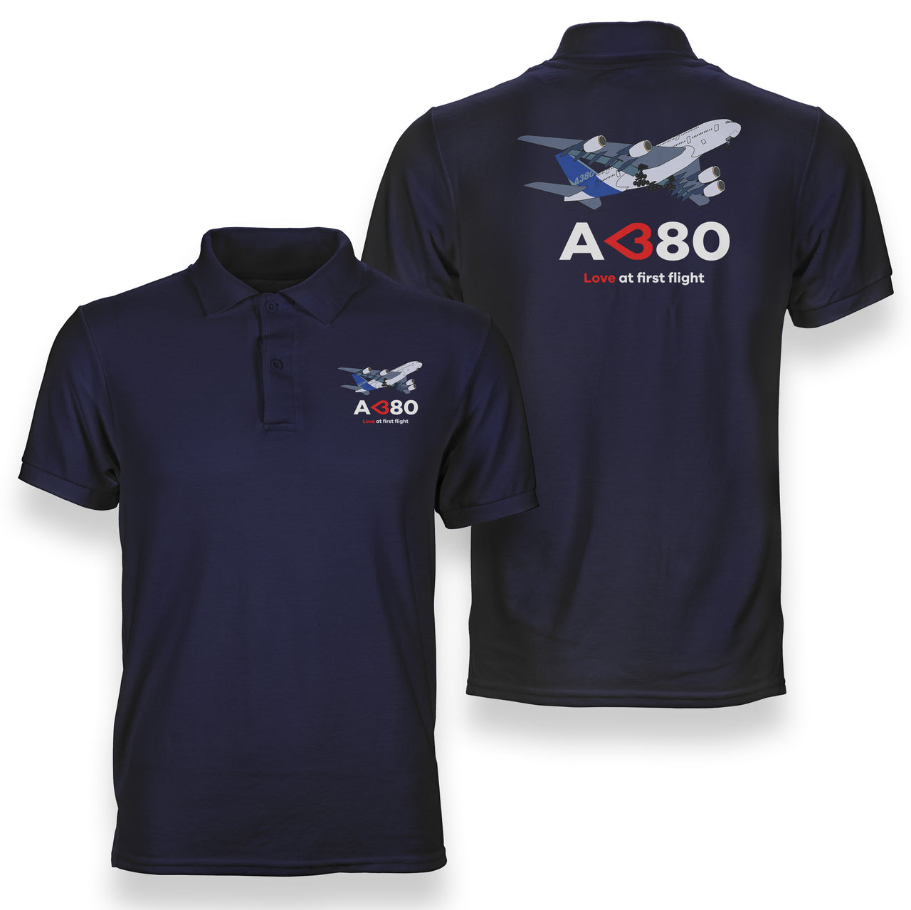 Airbus A380 Love at first flight Designed Double Side Polo T-Shirts