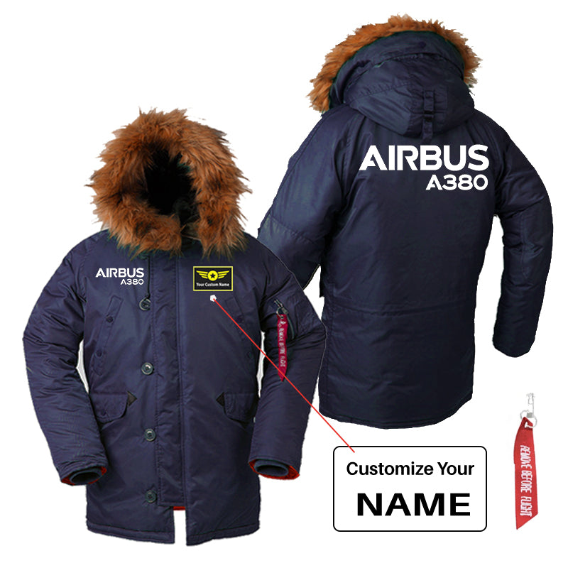 Airbus A380 & Text Designed Parka Bomber Jackets
