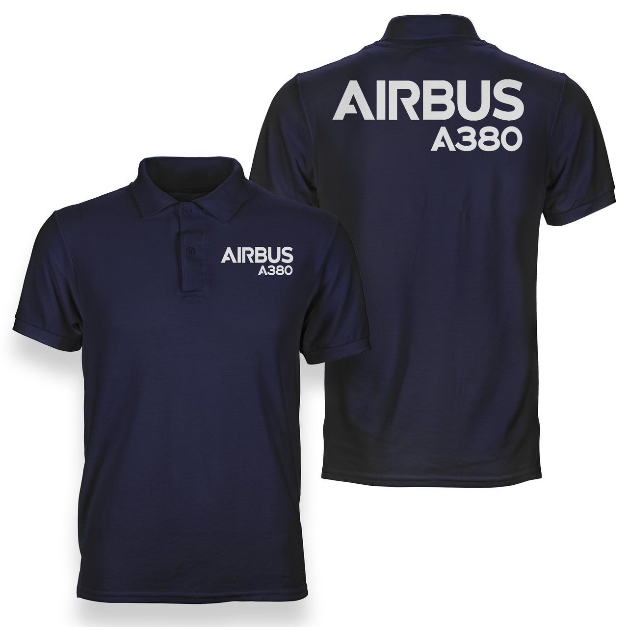 Airbus A380 & Text Designed Double Side Polo T-Shirts