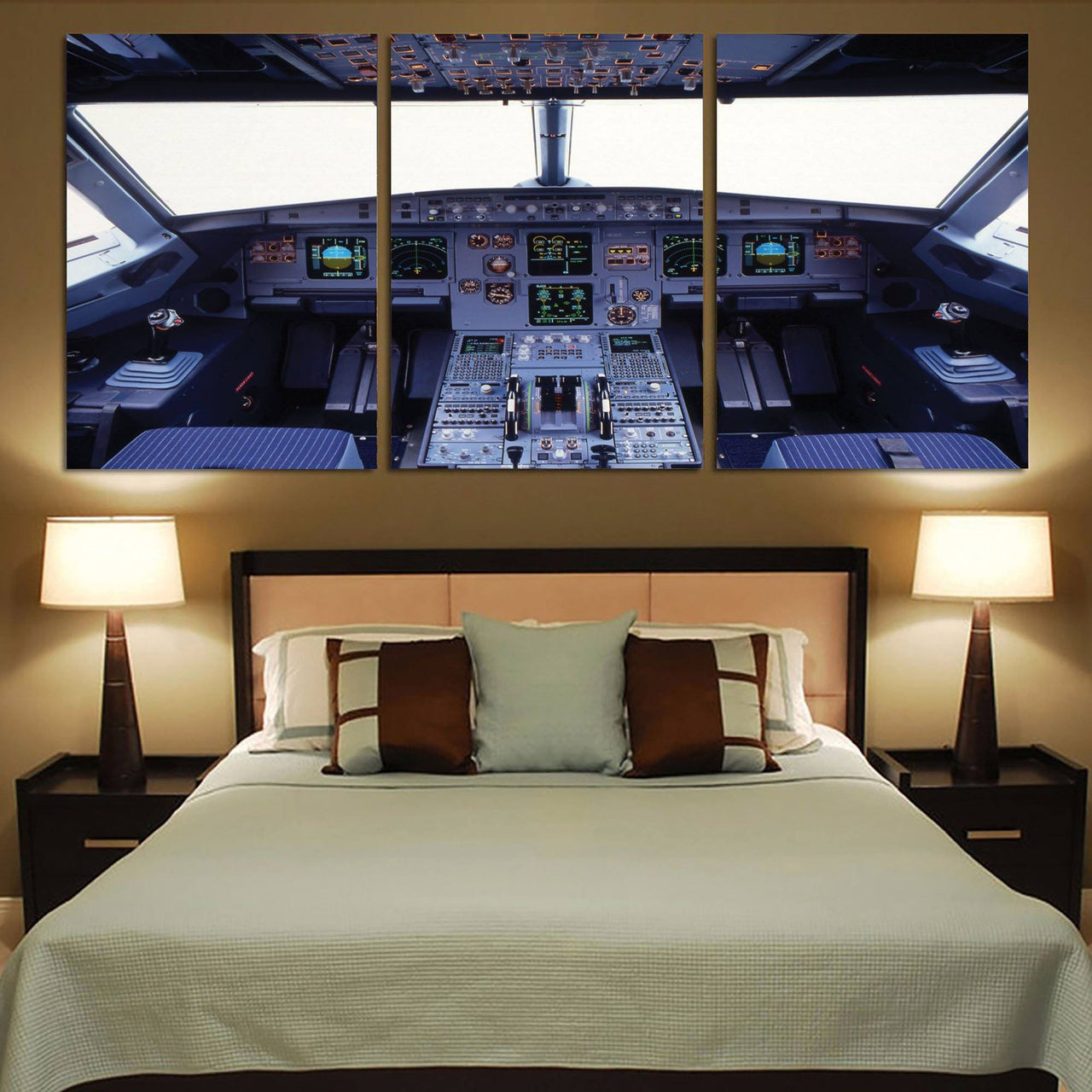 Airbus A320 Cockpit Wide Printed Canvas Posters (3 Pieces) Aviation Shop 