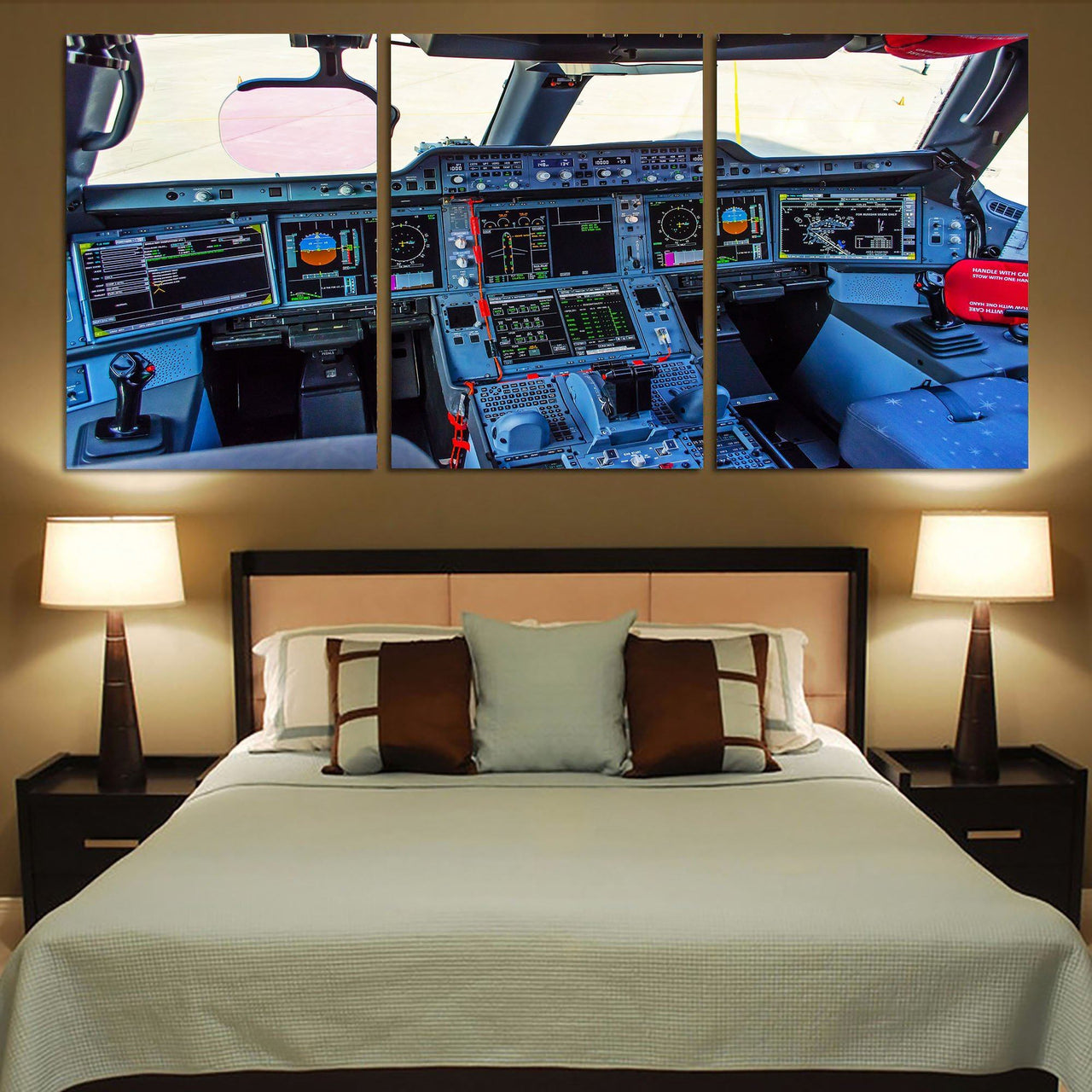 Airbus A350 Cockpit Printed Canvas Posters (3 Pieces) Aviation Shop 