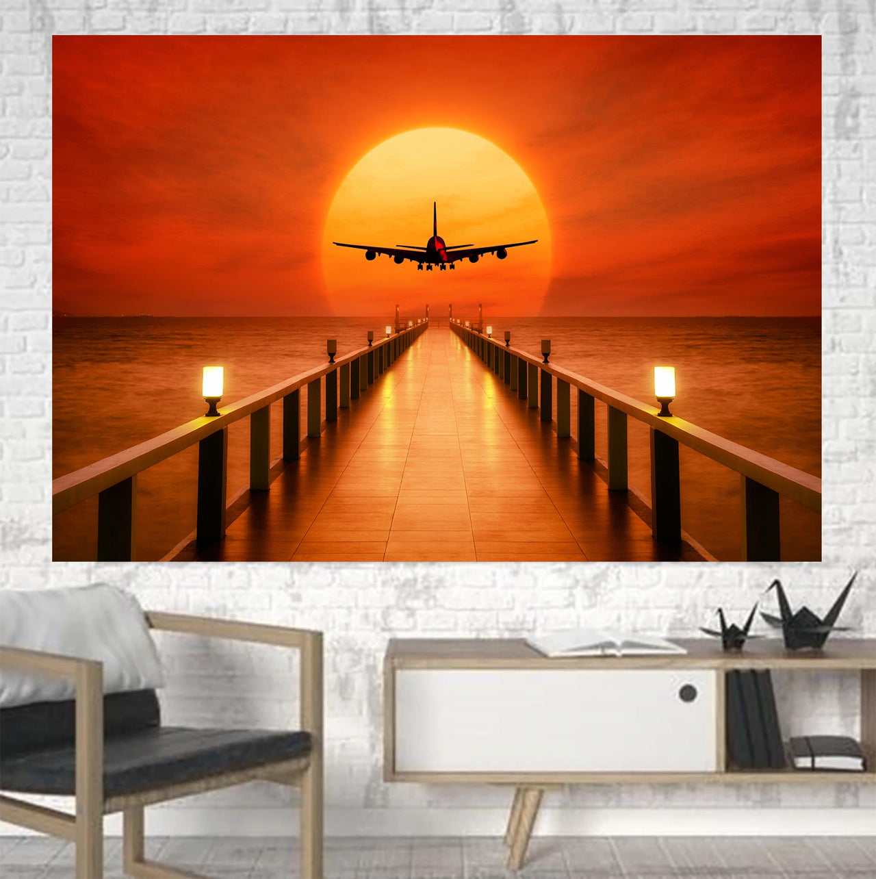 Airbus A380 Towards Sunset Printed Canvas Posters (1 Piece)