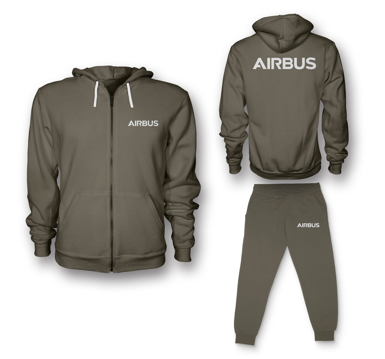 Airbus & Text Designed Zipped Hoodies & Sweatpants Set