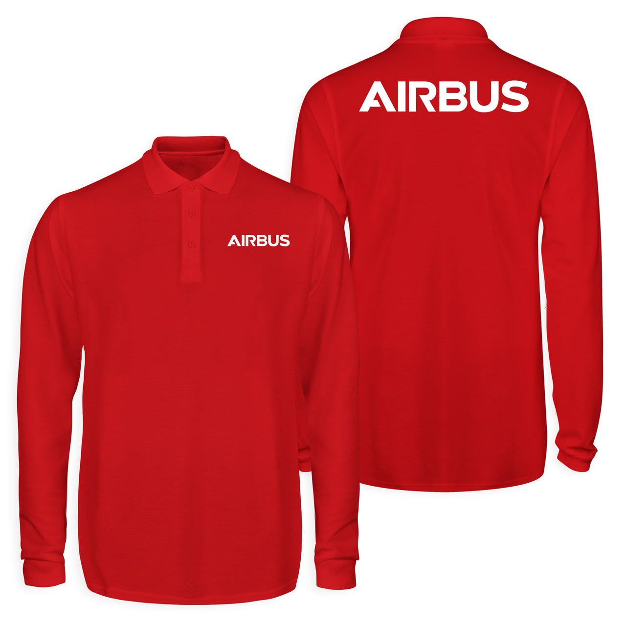 Airbus & Text Designed Long Sleeve Polo T-Shirts (Double-Side)