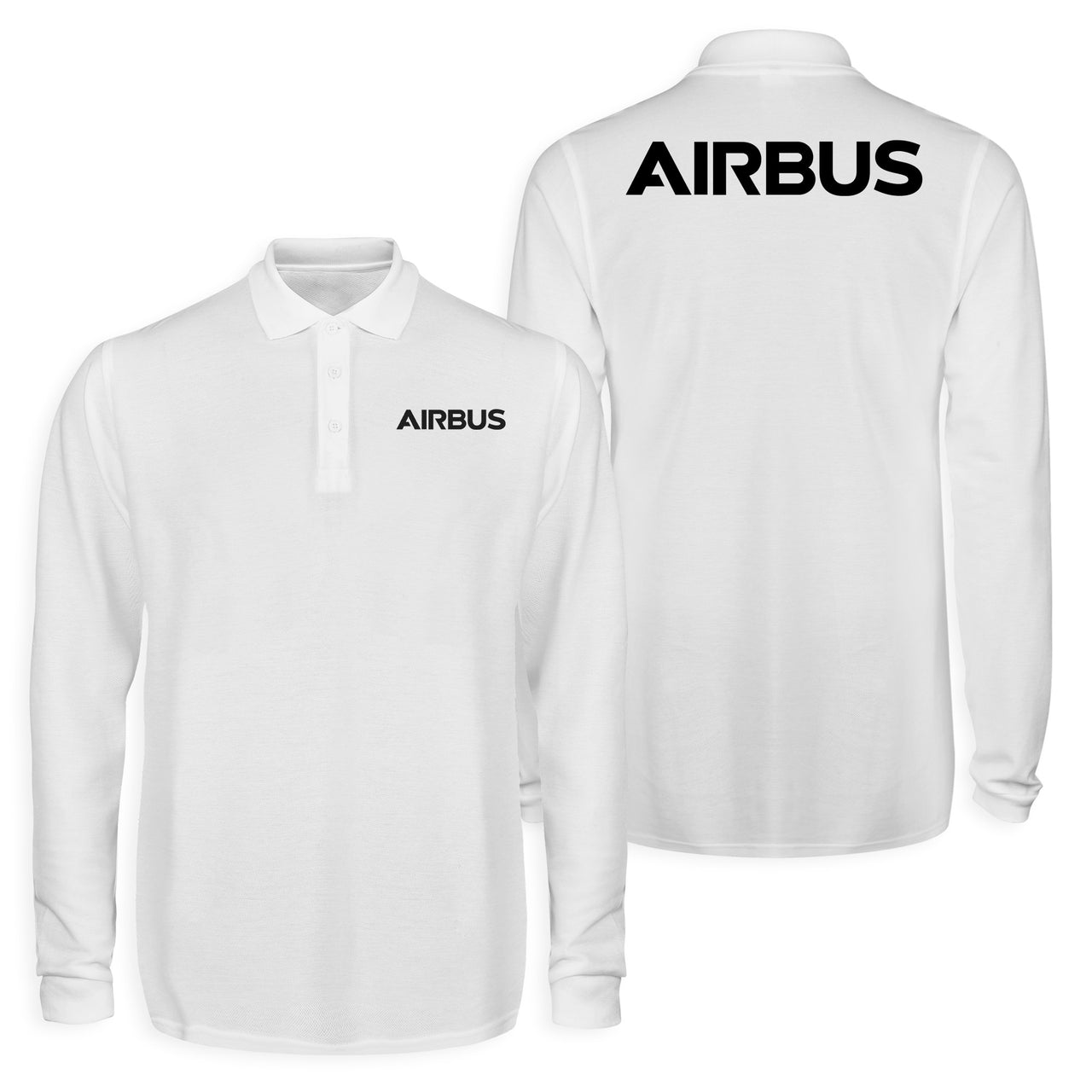 Airbus & Text Designed Long Sleeve Polo T-Shirts (Double-Side)