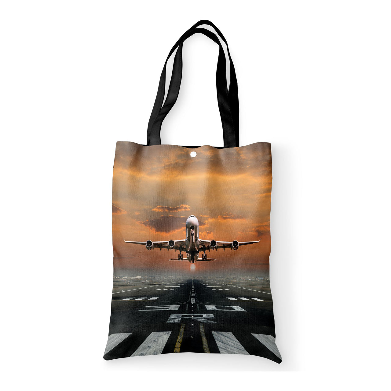 Aircraft Departing from RW30 Designed Tote Bags