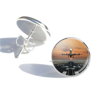 Thumbnail for Side view of Aircraft Departing from RW30 aviation stud earrings in stainless steel, polished finish.