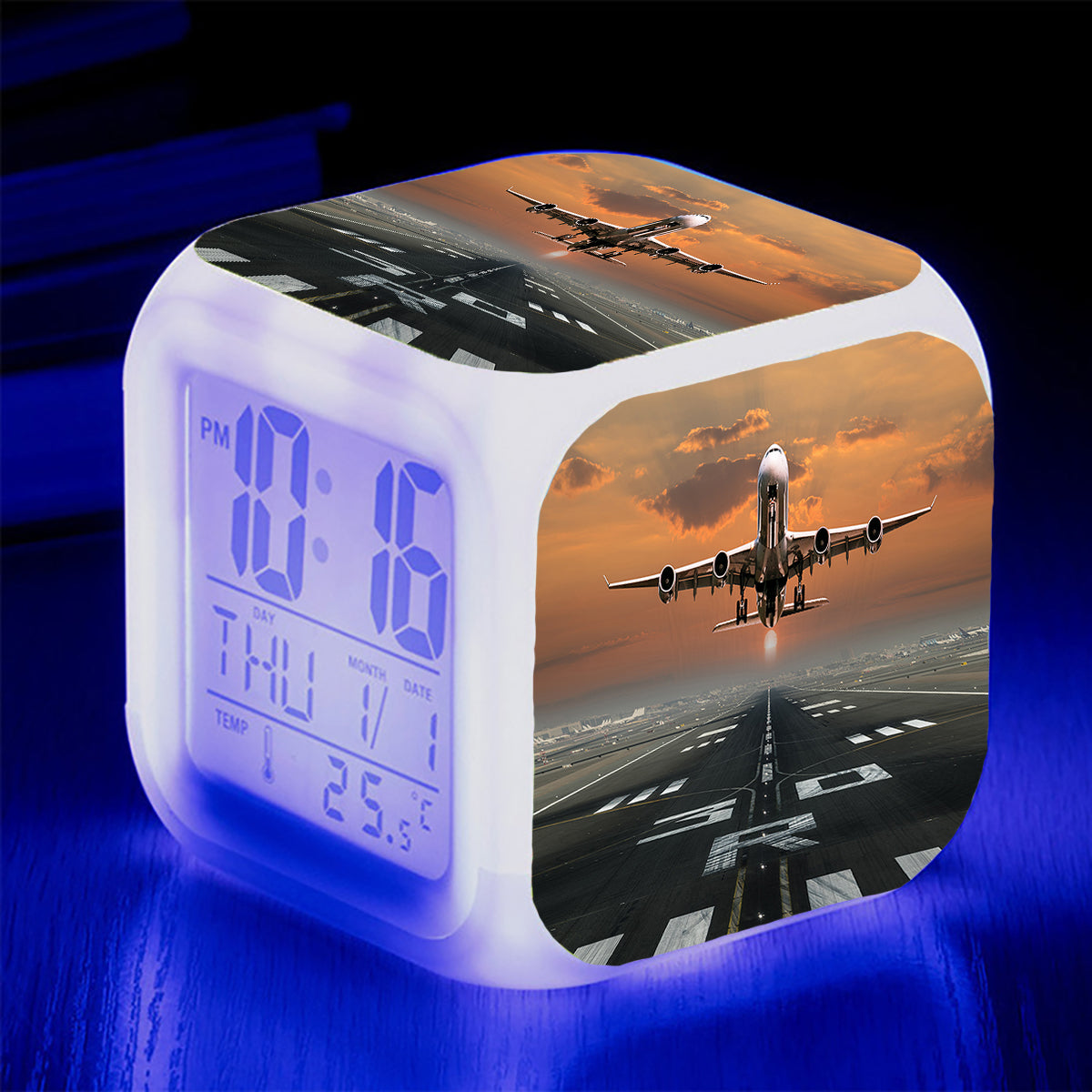 Aircraft Departing from RW30 Designed "7 Colour" Digital Alarm Clock