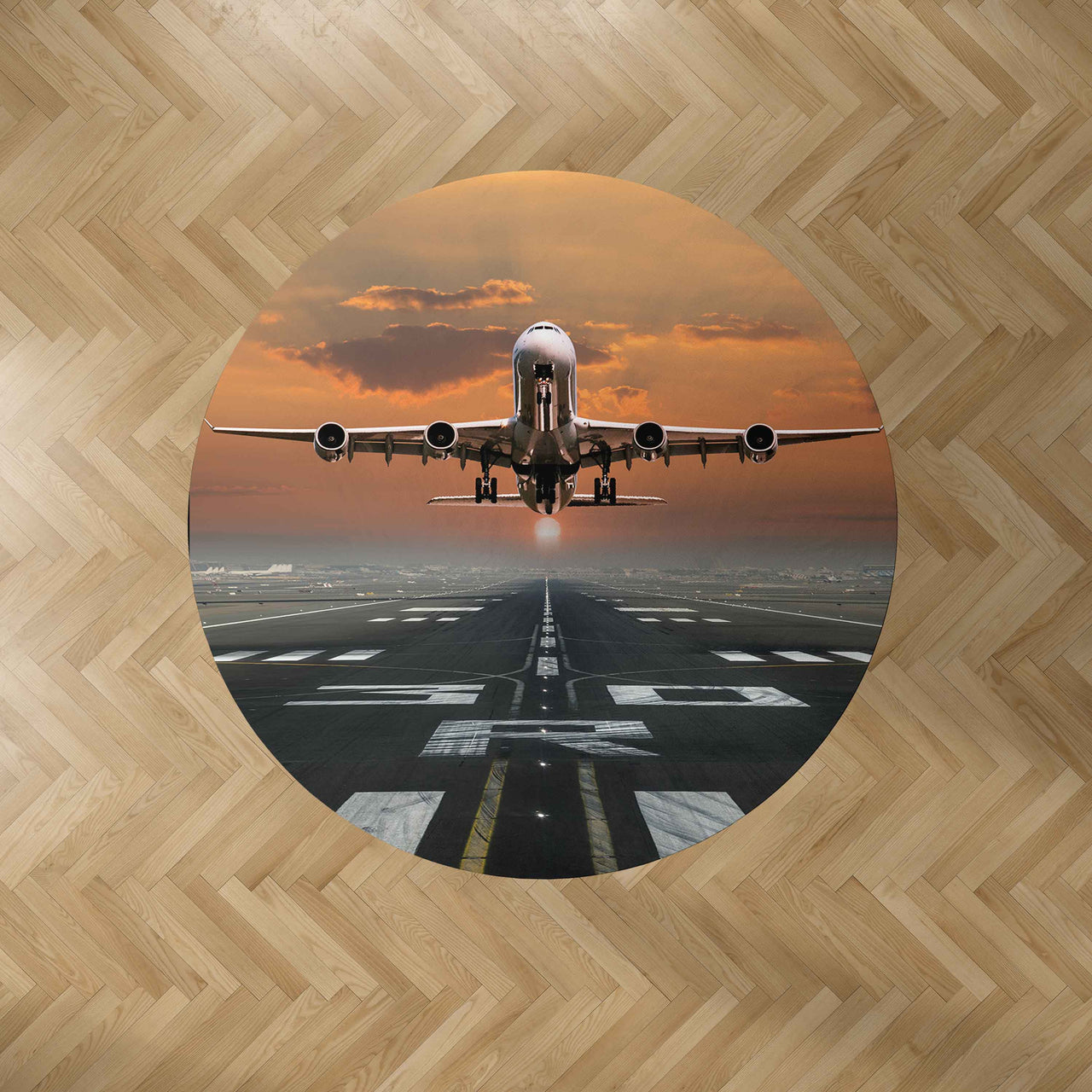 Aircraft Departing from RW30 Designed Carpet & Floor Mats (Round)