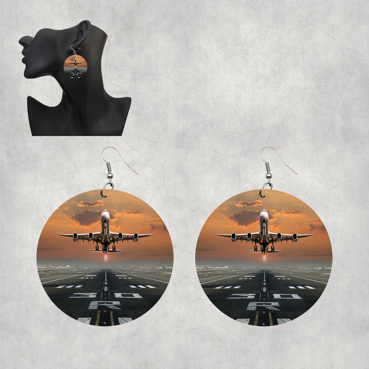 Aircraft Departing from RW30 Designed Wooden Drop Earrings