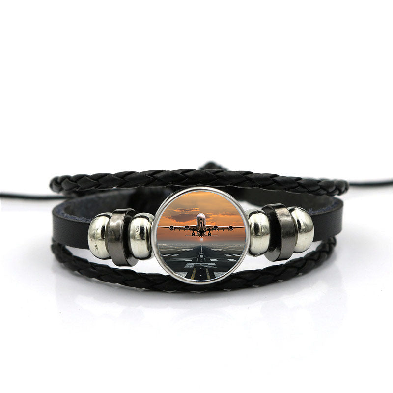Aircraft Departing from RW30 Designed Leather Bracelets