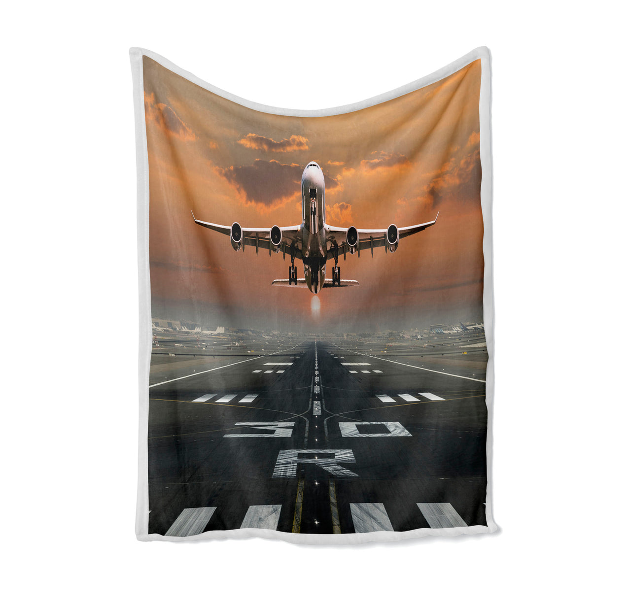 Aircraft Departing from RW30 Designed Bed Blankets & Covers